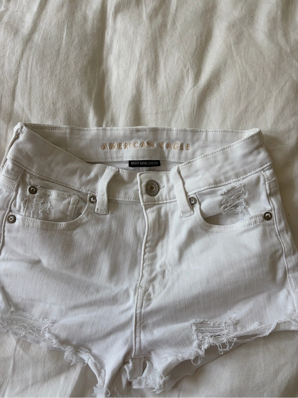 American Eagle Outfitters White Denim Shorts with Button Fly